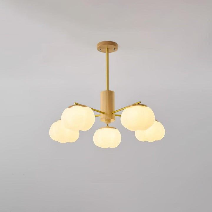 Modern Wooden Sphere Chandelier with Gold Accents