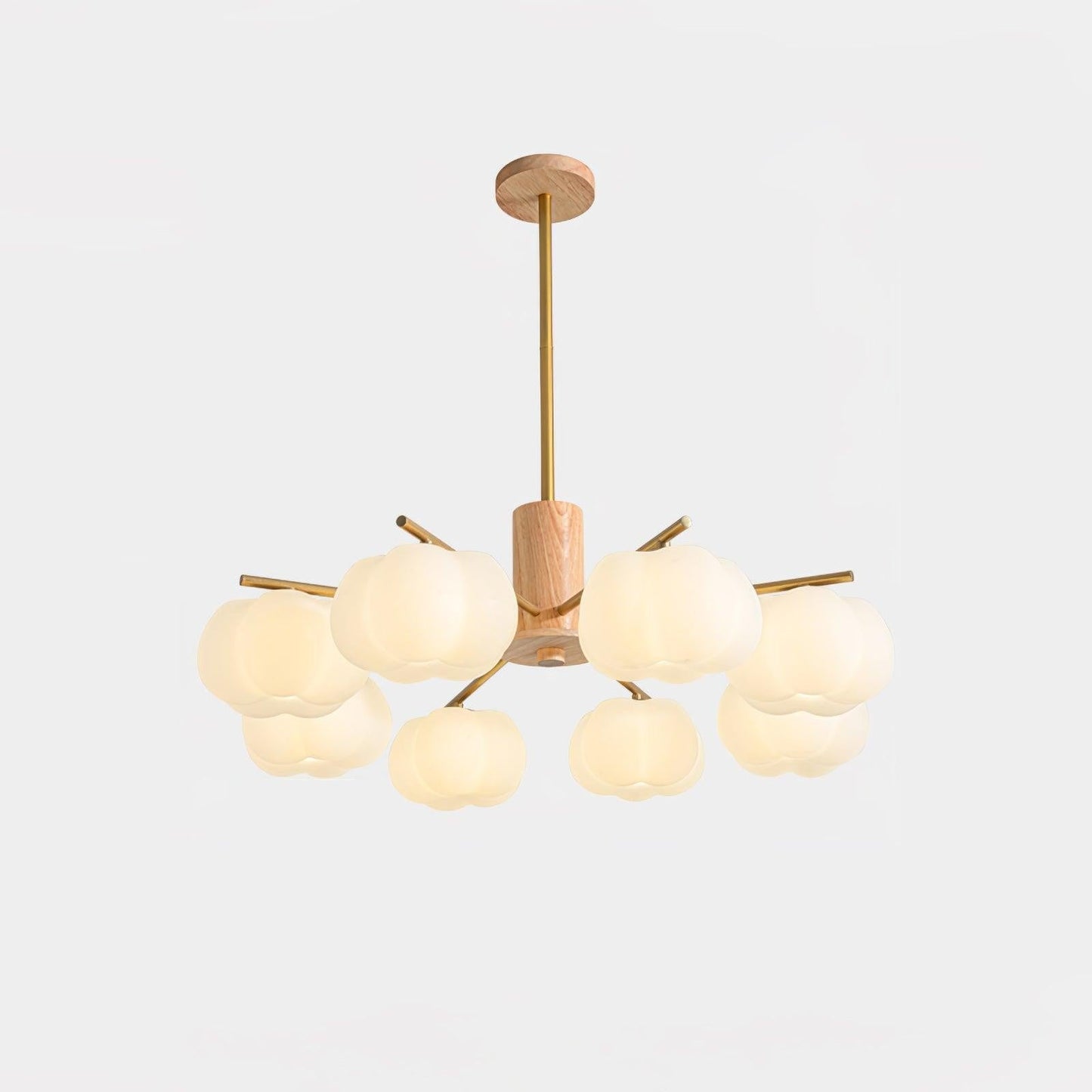 Modern Wooden Sphere Chandelier with Gold Accents