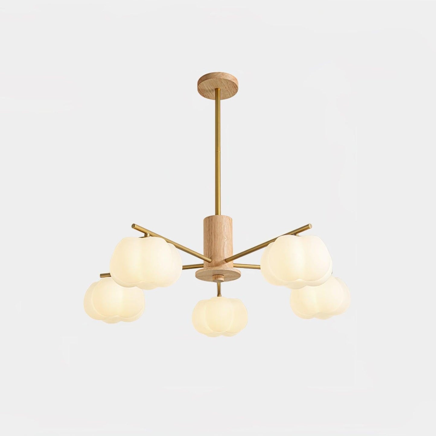Modern Wooden Sphere Chandelier with Gold Accents