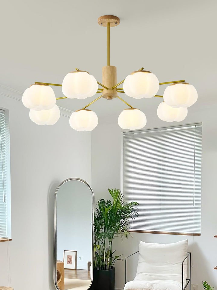 Modern Wooden Sphere Chandelier with Gold Accents