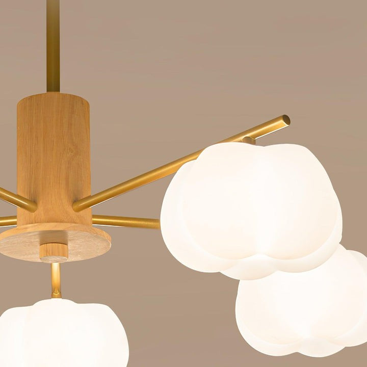 Modern Wooden Sphere Chandelier with Gold Accents