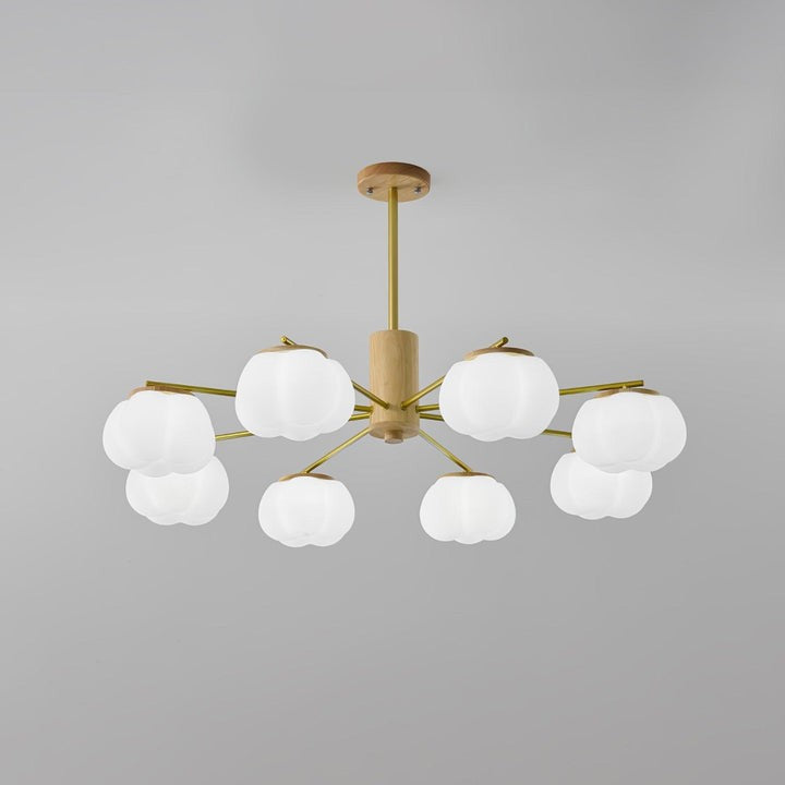 Modern Wooden Sphere Chandelier with Gold Accents