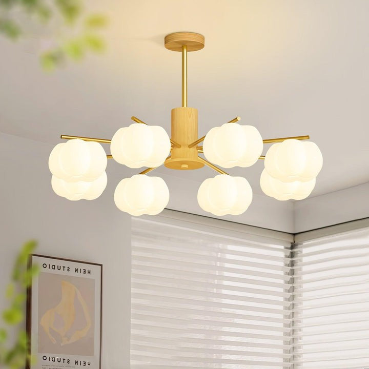Modern Wooden Sphere Chandelier with Gold Accents
