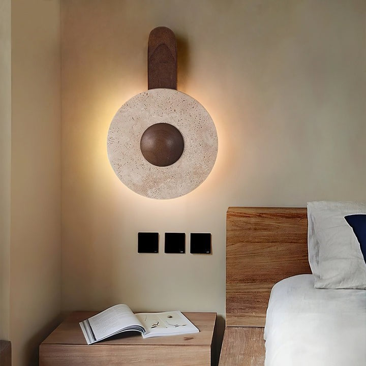 Moon Shaped Travertine & Wood Wall Sconce