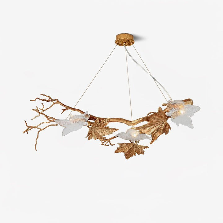 Mottled Brass Maple Leaf Branch Chandelier