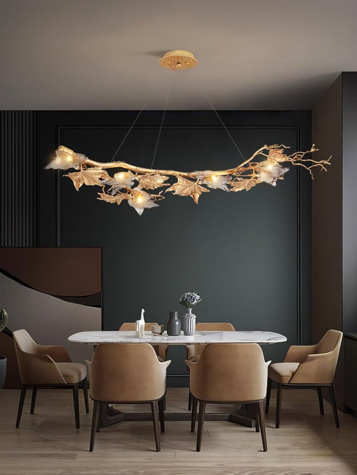 Mottled Brass Maple Leaf Branch Chandelier