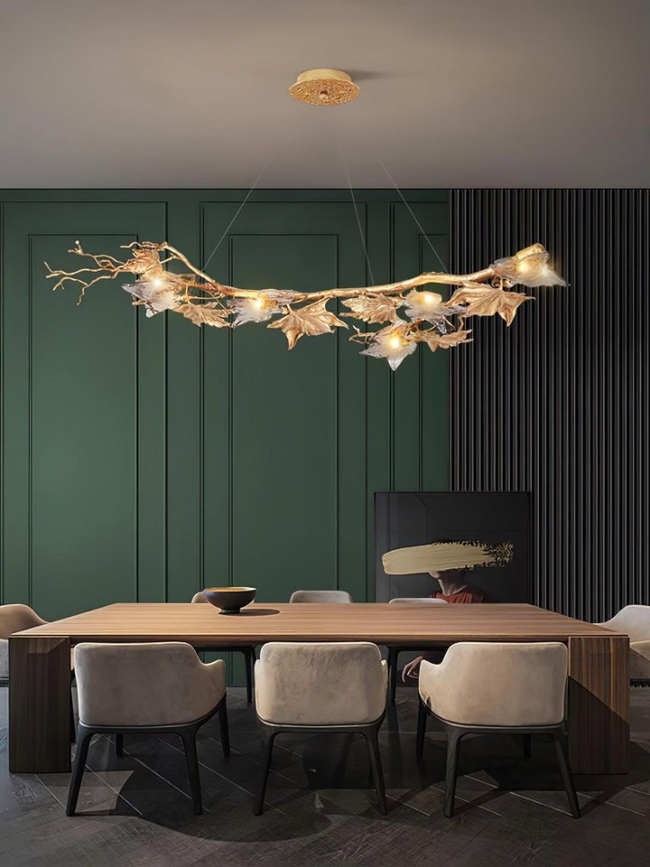 Mottled Brass Maple Leaf Branch Chandelier