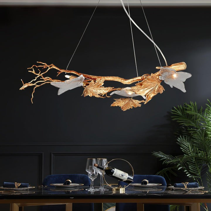 Mottled Brass Maple Leaf Branch Chandelier