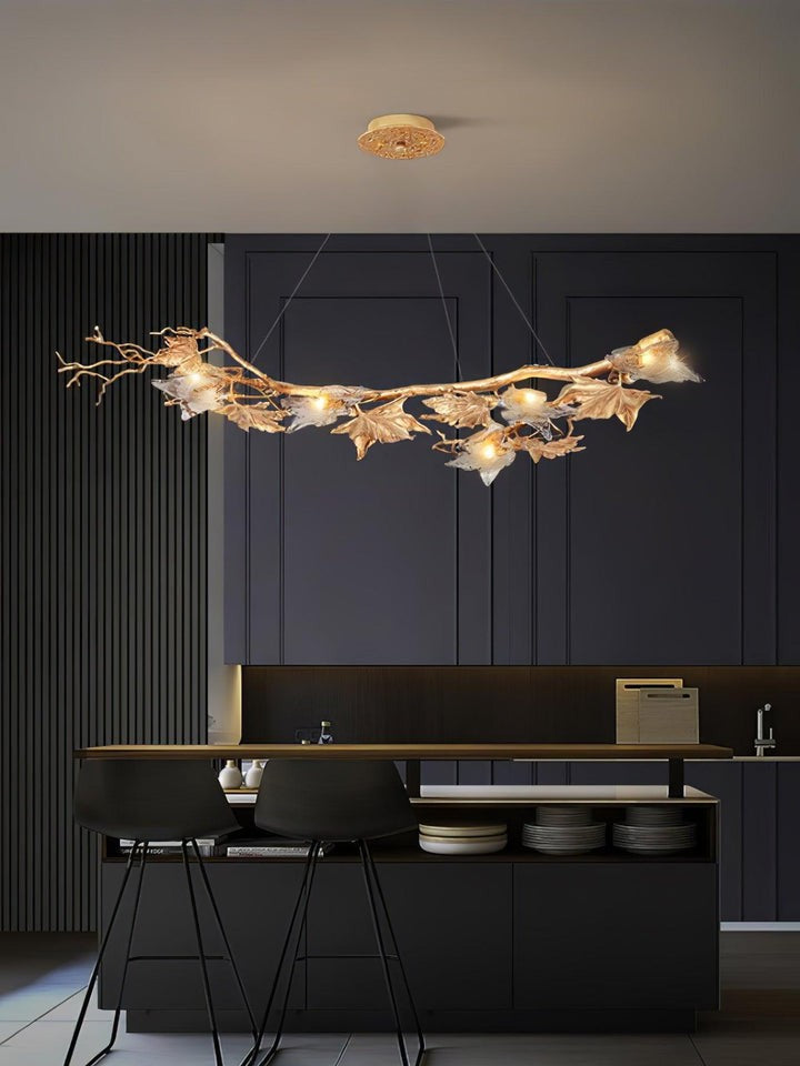Mottled Brass Maple Leaf Branch Chandelier