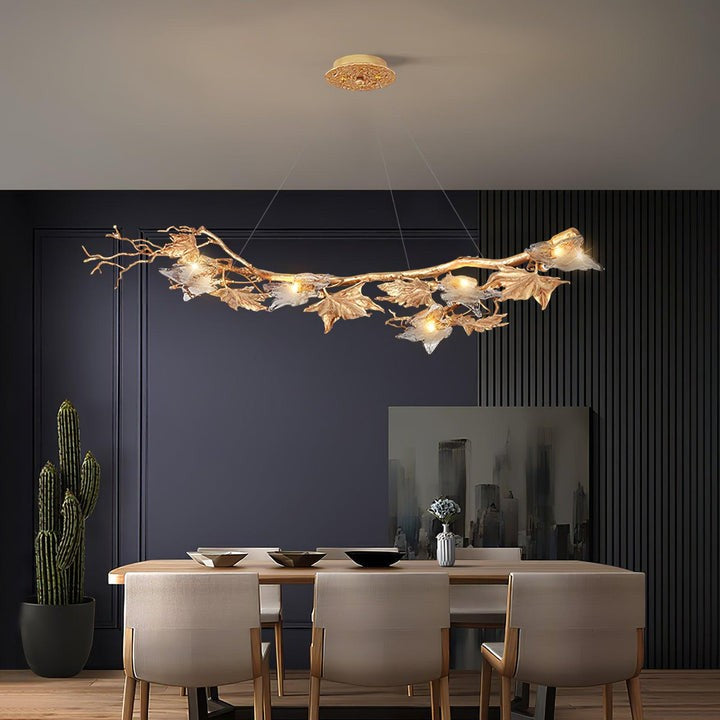 Mottled Brass Maple Leaf Branch Chandelier