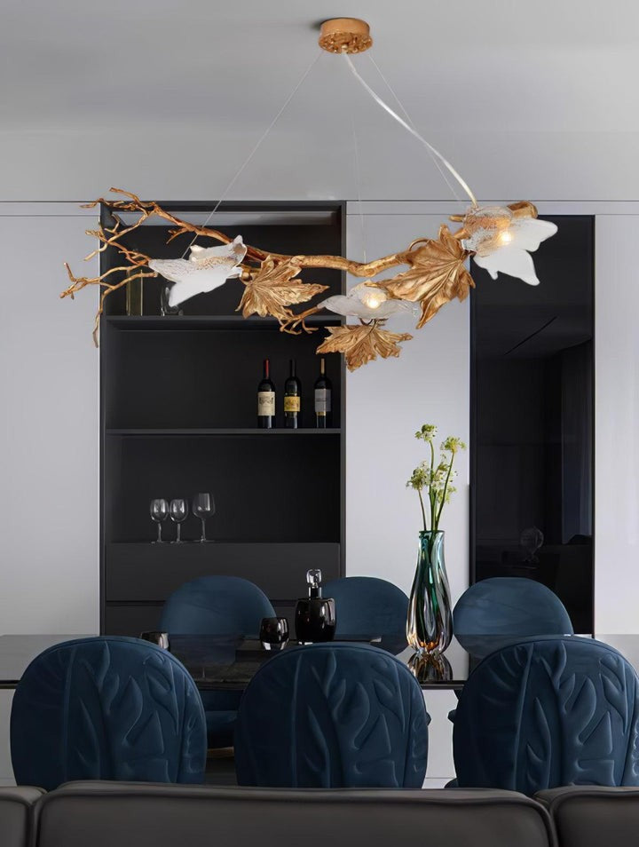 Mottled Brass Maple Leaf Branch Chandelier