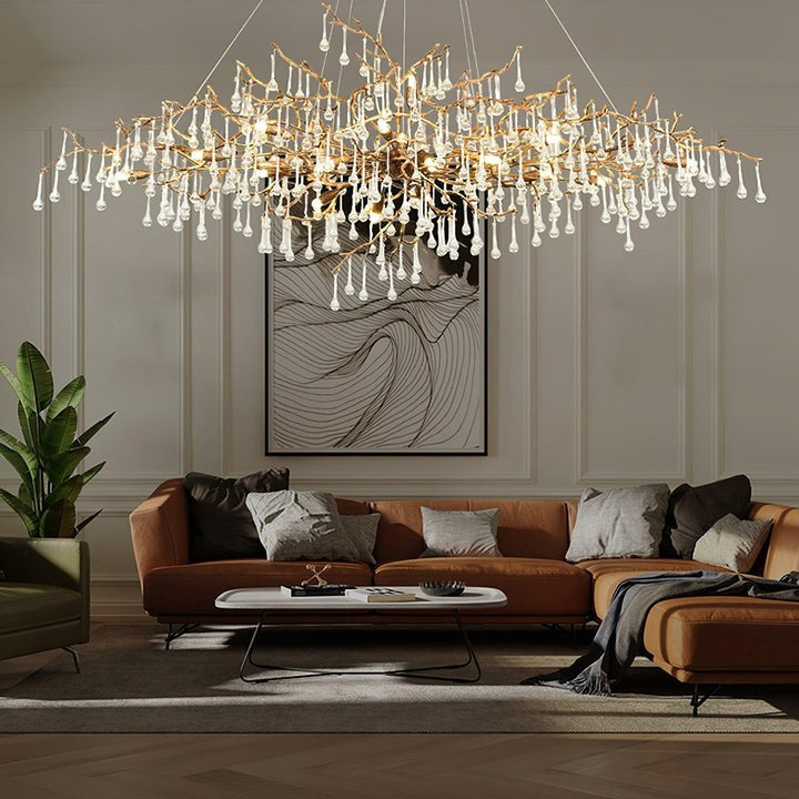 Natural Branch Brass & Crystal Chandelier – Modern Ceiling Light
