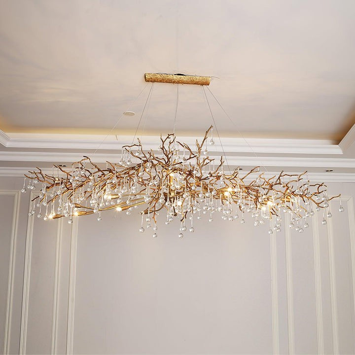Natural Branch Brass & Crystal Chandelier – Modern Ceiling Light