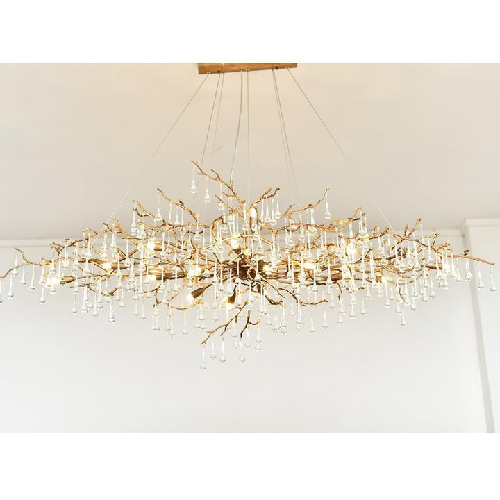 Natural Branch Brass & Crystal Chandelier – Modern Ceiling Light