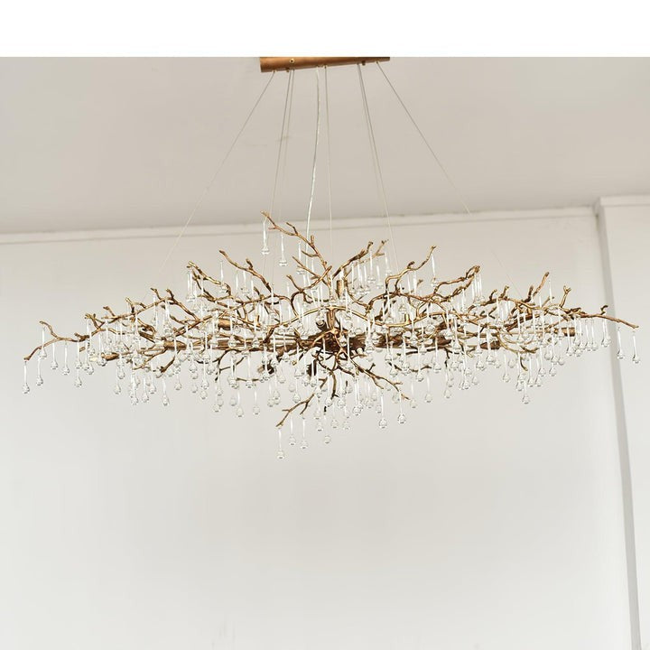 Natural Branch Brass & Crystal Chandelier – Modern Ceiling Light