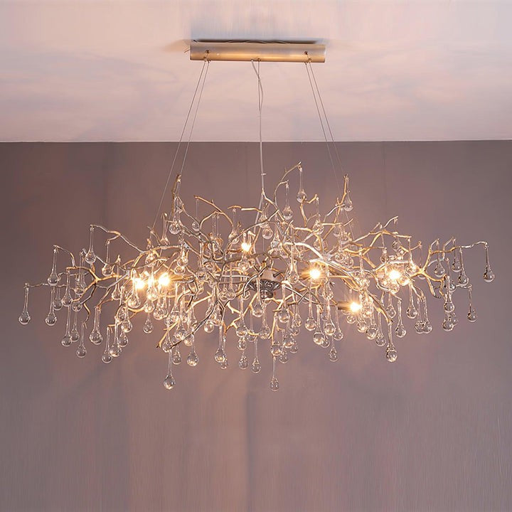 Natural Branch Brass & Crystal Chandelier – Modern Ceiling Light