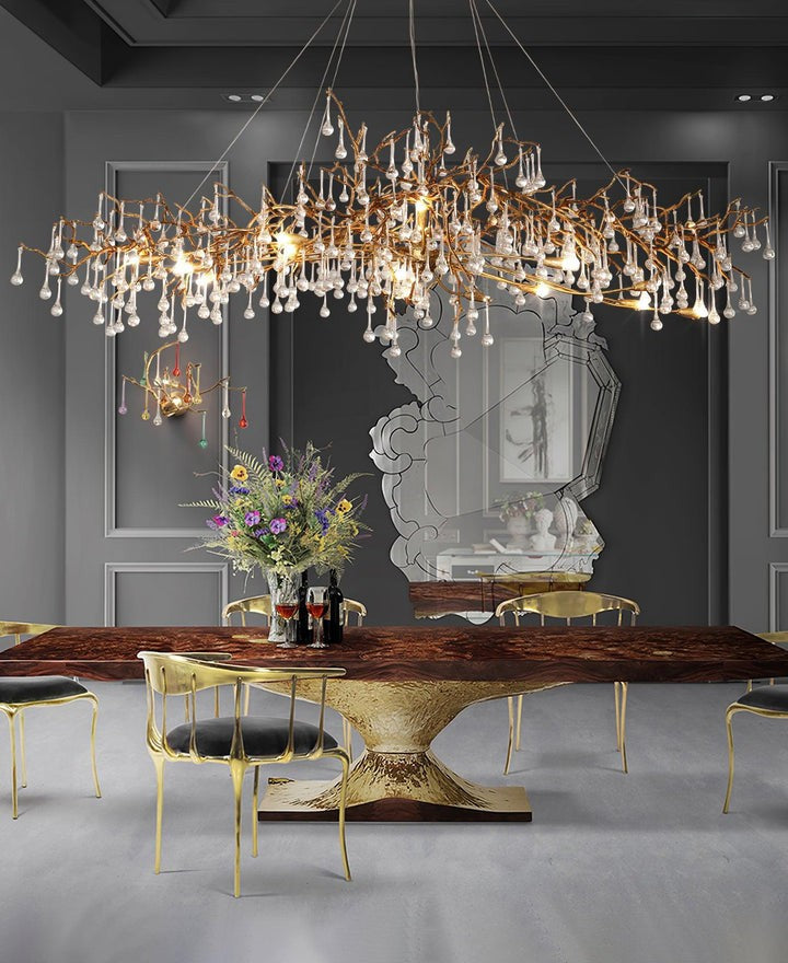 Natural Branch Brass & Crystal Chandelier – Modern Ceiling Light
