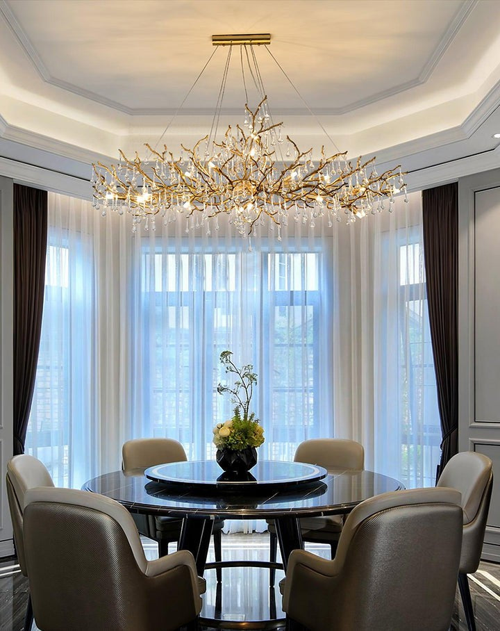 Natural Branch Brass & Crystal Chandelier – Modern Ceiling Light