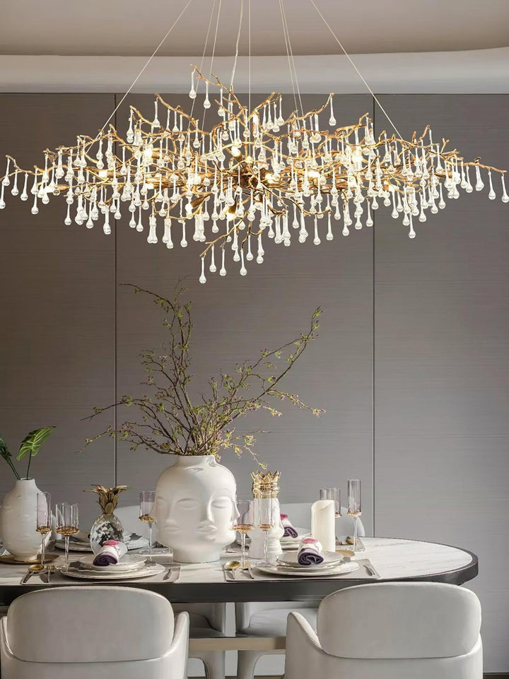 Natural Branch Brass & Crystal Chandelier – Modern Ceiling Light