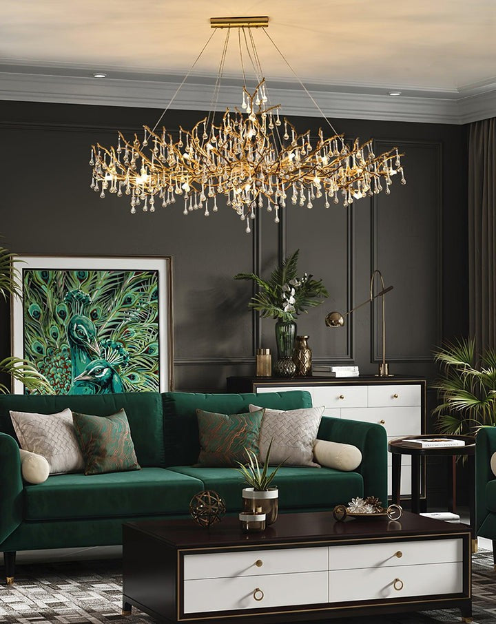Natural Branch Brass & Crystal Chandelier – Modern Ceiling Light