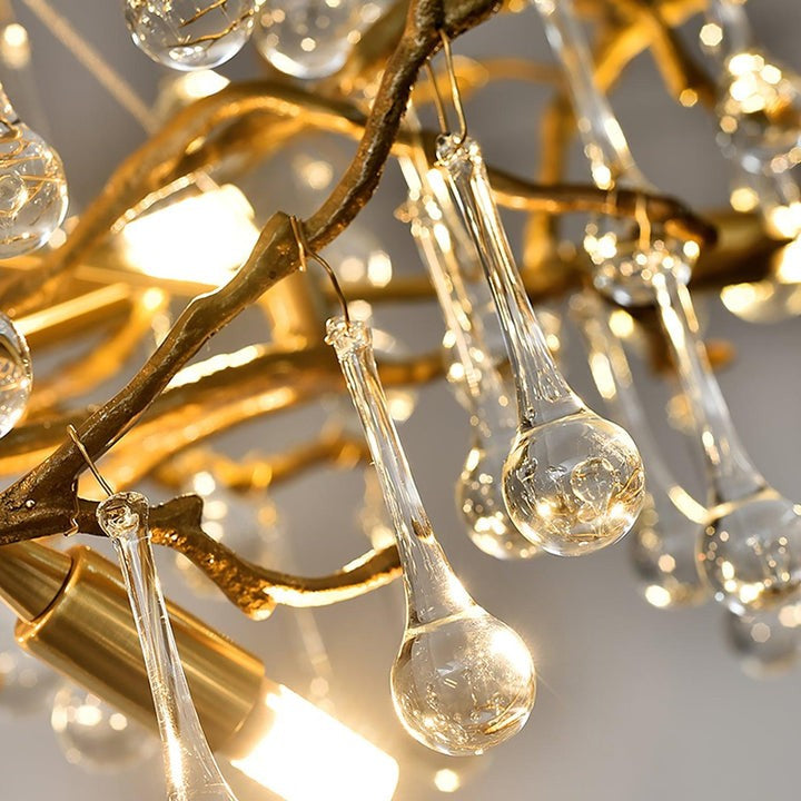 Natural Branch Brass & Crystal Chandelier – Modern Ceiling Light