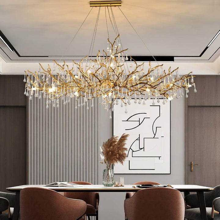 Natural Branch Brass & Crystal Chandelier – Modern Ceiling Light