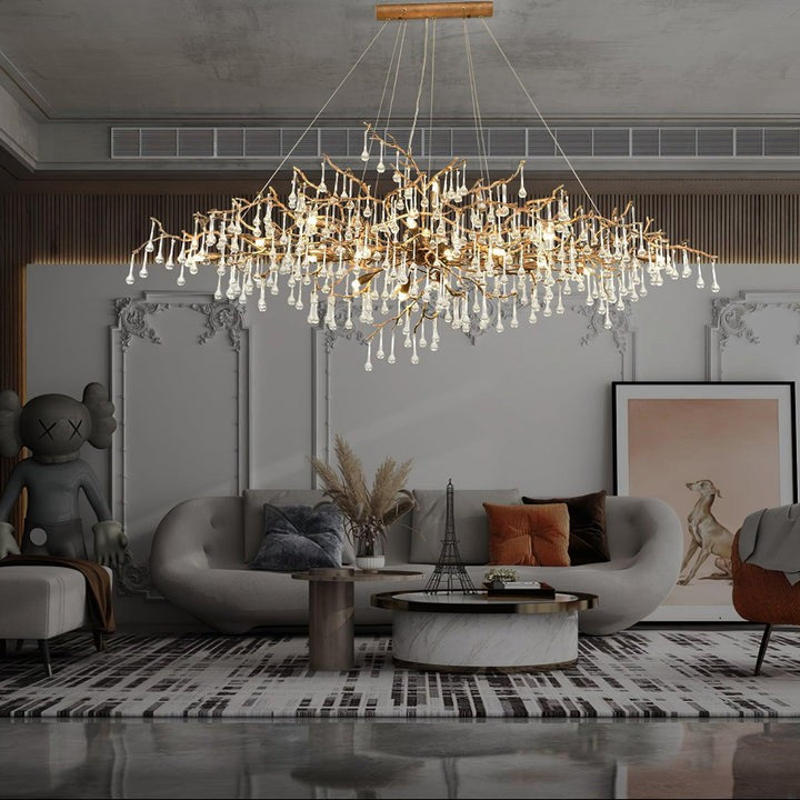 Natural Branch Brass & Crystal Chandelier – Modern Ceiling Light
