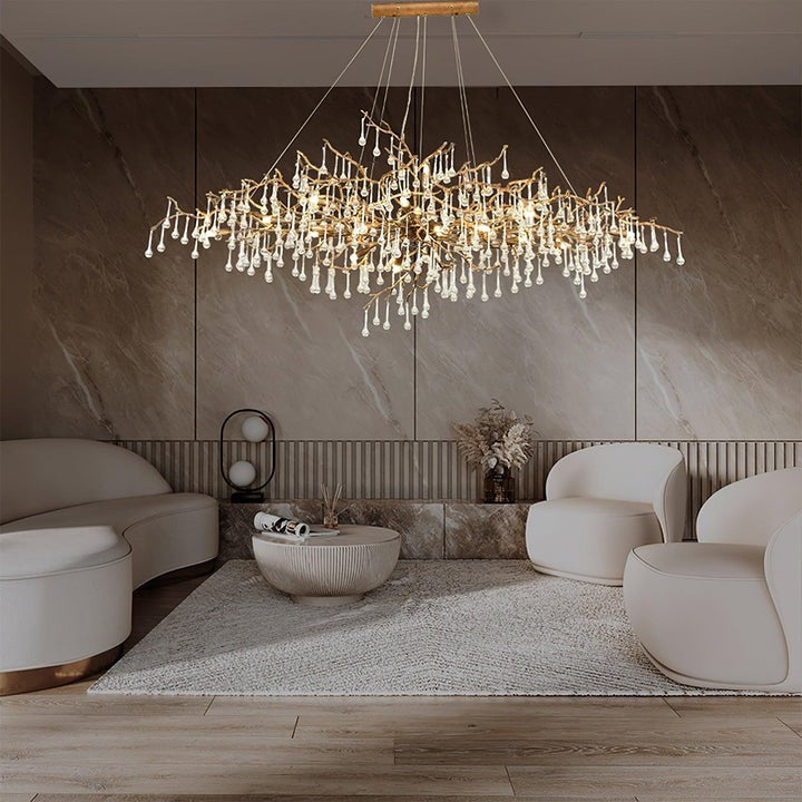 Natural Branch Brass & Crystal Chandelier – Modern Ceiling Light