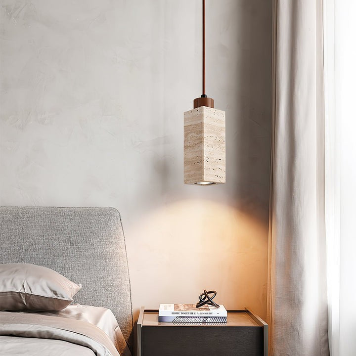 Natural Travertine Cylinder Pendant Light