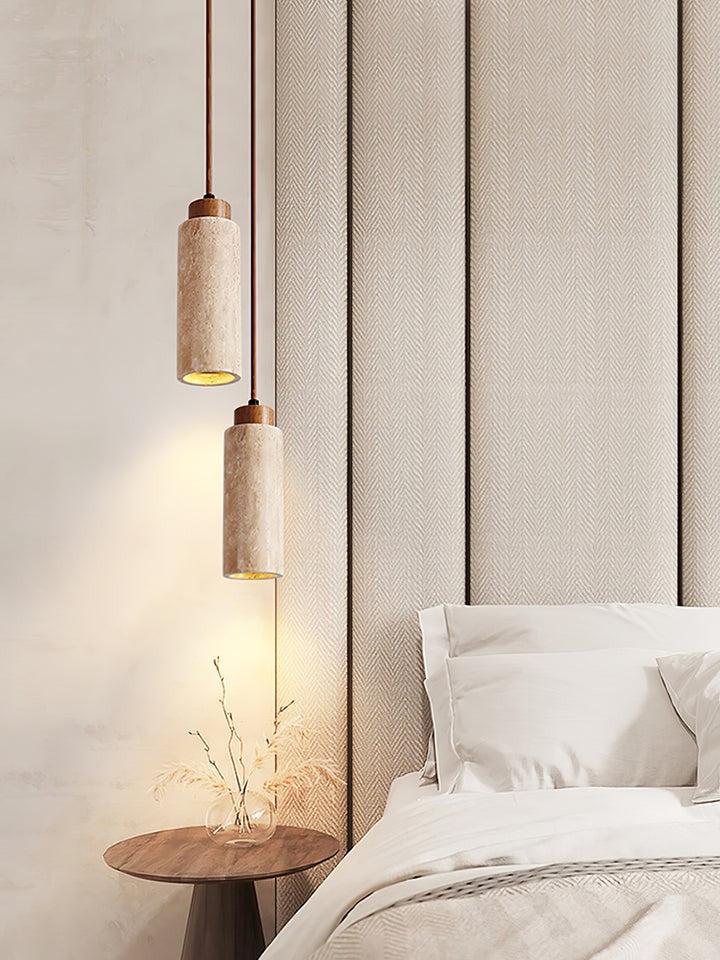 Natural Travertine Cylinder Pendant Light