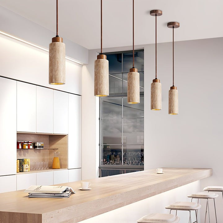 Natural Travertine Cylinder Pendant Light