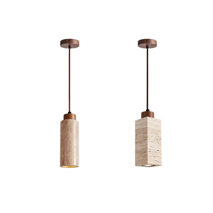 Natural Travertine Cylinder Pendant Light