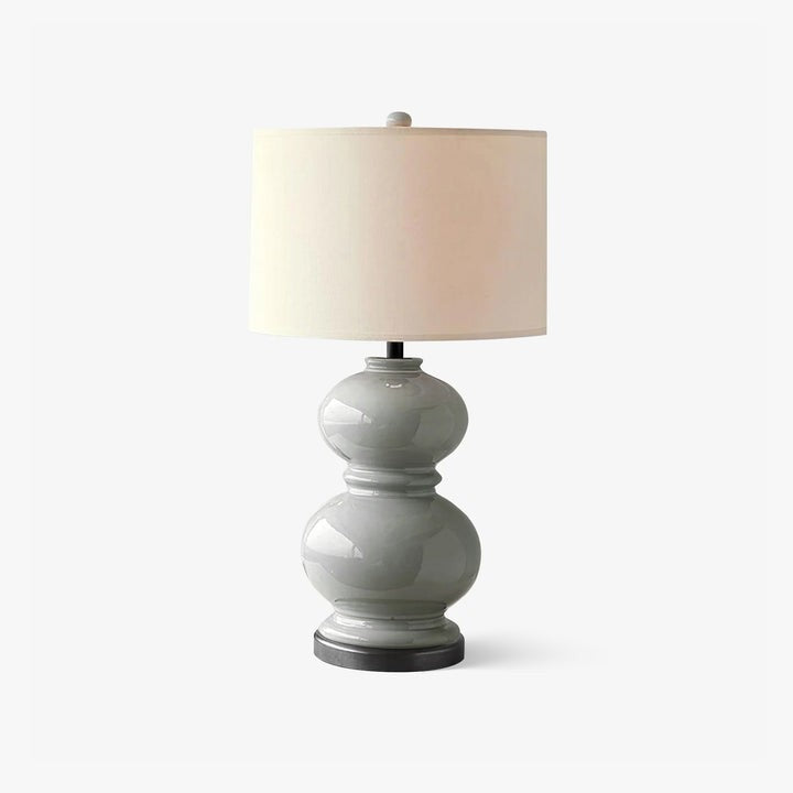 Neutral Ceramic Gourd Table Lamp with Brushed Metal Stand