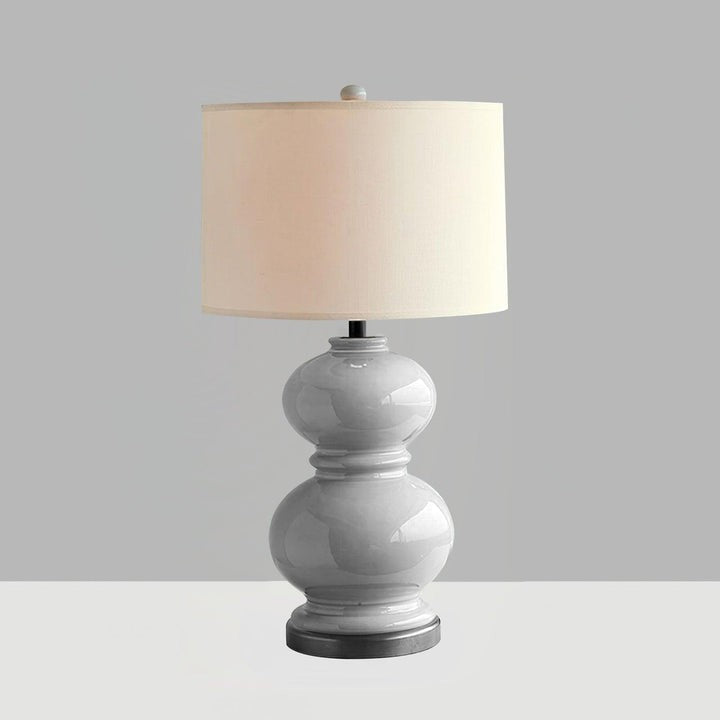 Neutral Ceramic Gourd Table Lamp with Brushed Metal Stand