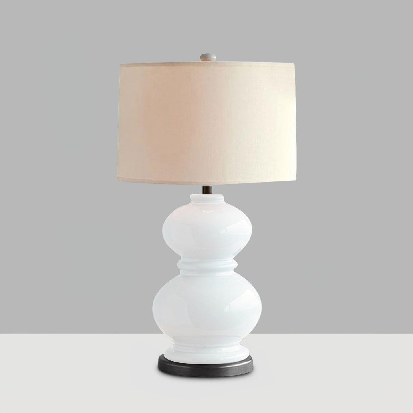 Neutral Ceramic Gourd Table Lamp with Brushed Metal Stand