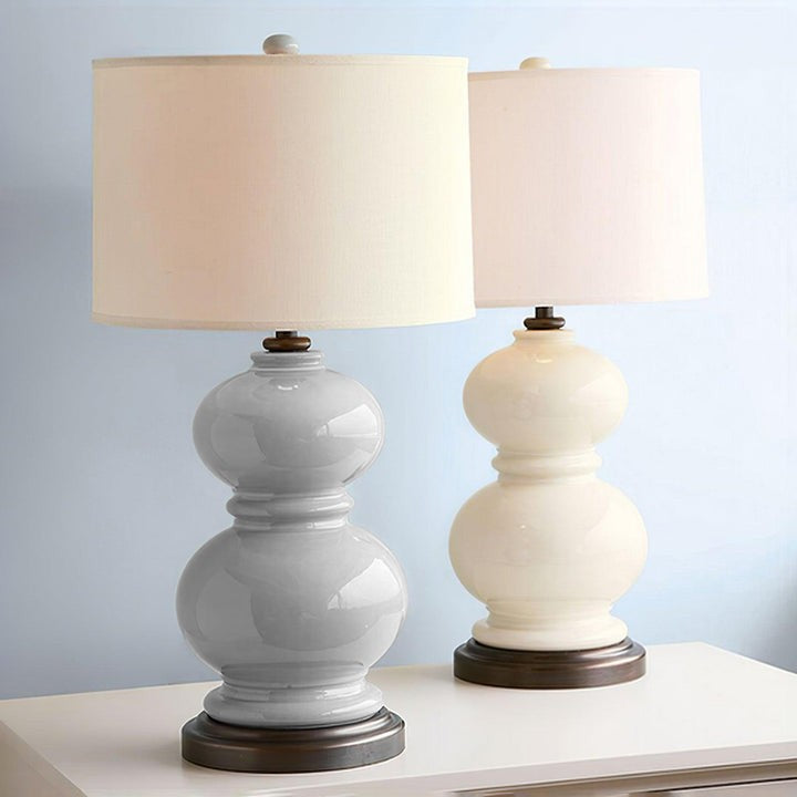 Neutral Ceramic Gourd Table Lamp with Brushed Metal Stand