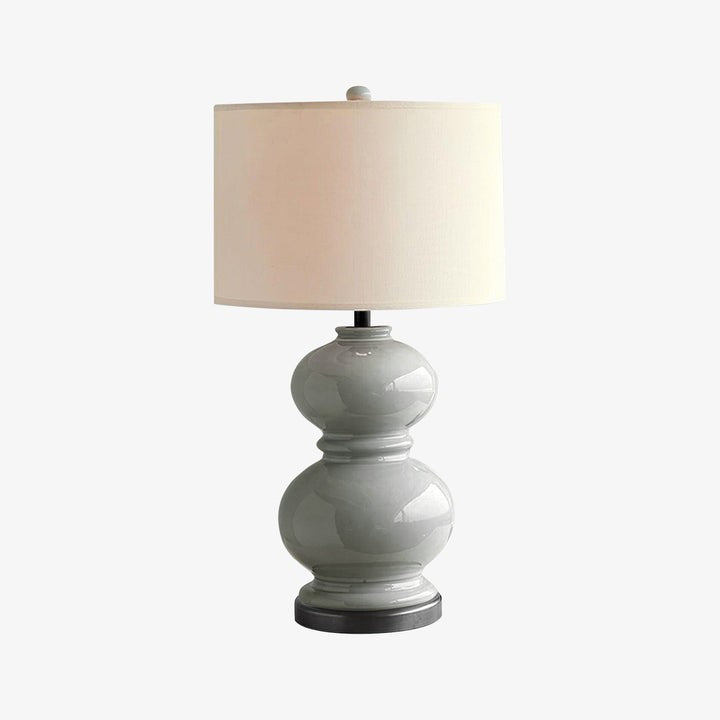 Neutral Ceramic Gourd Table Lamp with Brushed Metal Stand