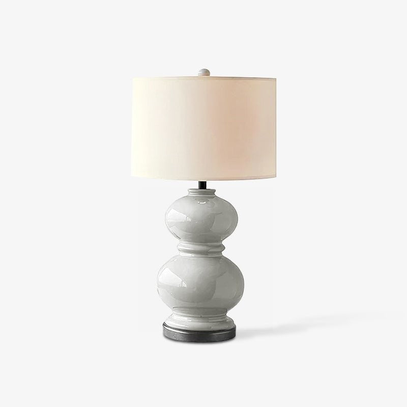 Neutral Ceramic Gourd Table Lamp with Brushed Metal Stand