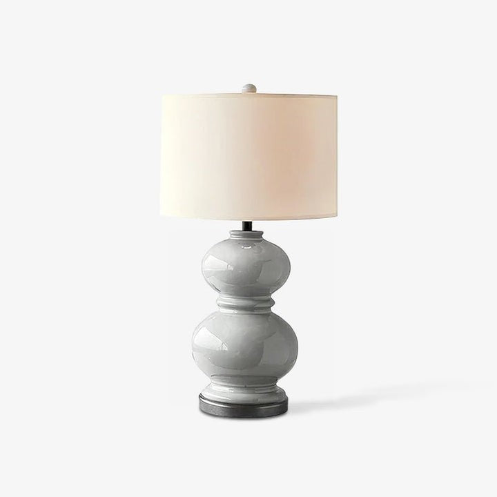 Neutral Ceramic Gourd Table Lamp with Brushed Metal Stand