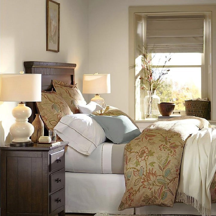 Neutral Ceramic Gourd Table Lamp with Brushed Metal Stand
