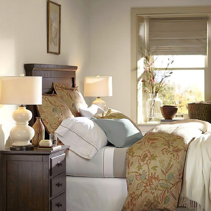 Neutral Ceramic Gourd Table Lamp with Brushed Metal Stand