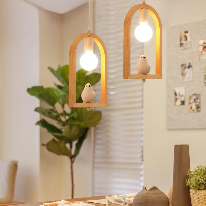 Nordic-Style Wooden & Resin Bird Pendant Lamp