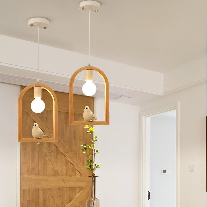 Nordic-Style Wooden & Resin Bird Pendant Lamp
