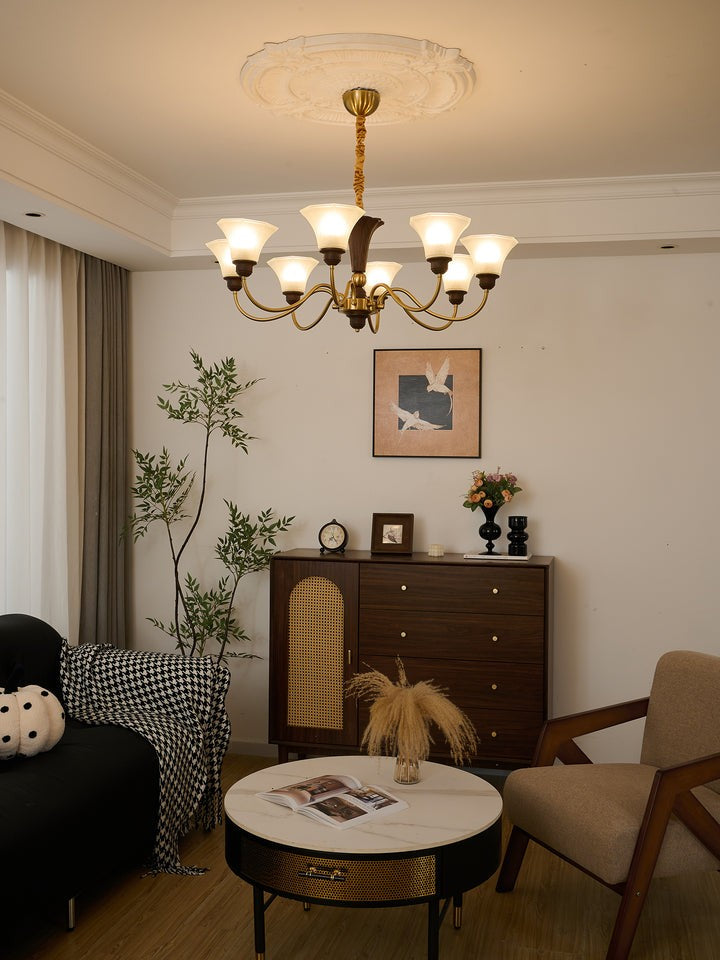 Octavia Modern Wood & Glass Chandelier - 6 & 8 Lights