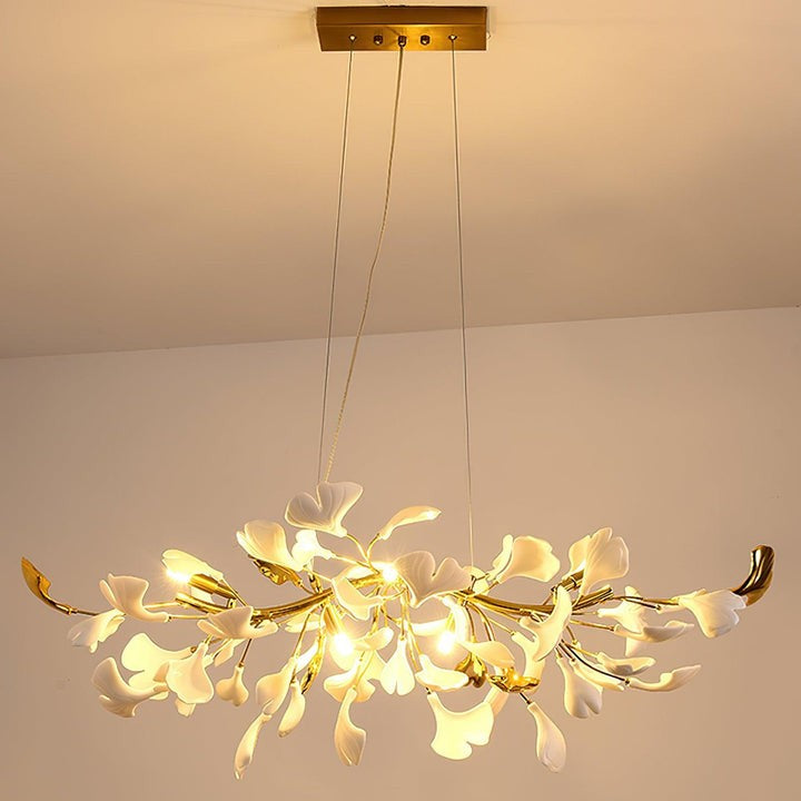 Organic Gingko Leaf Chandelier – Modern Brass Branch Lighting