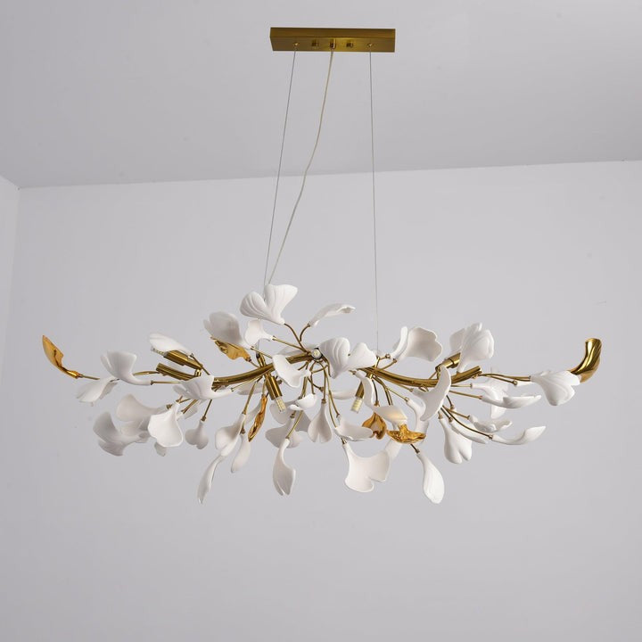 Organic Gingko Leaf Chandelier – Modern Brass Branch Lighting