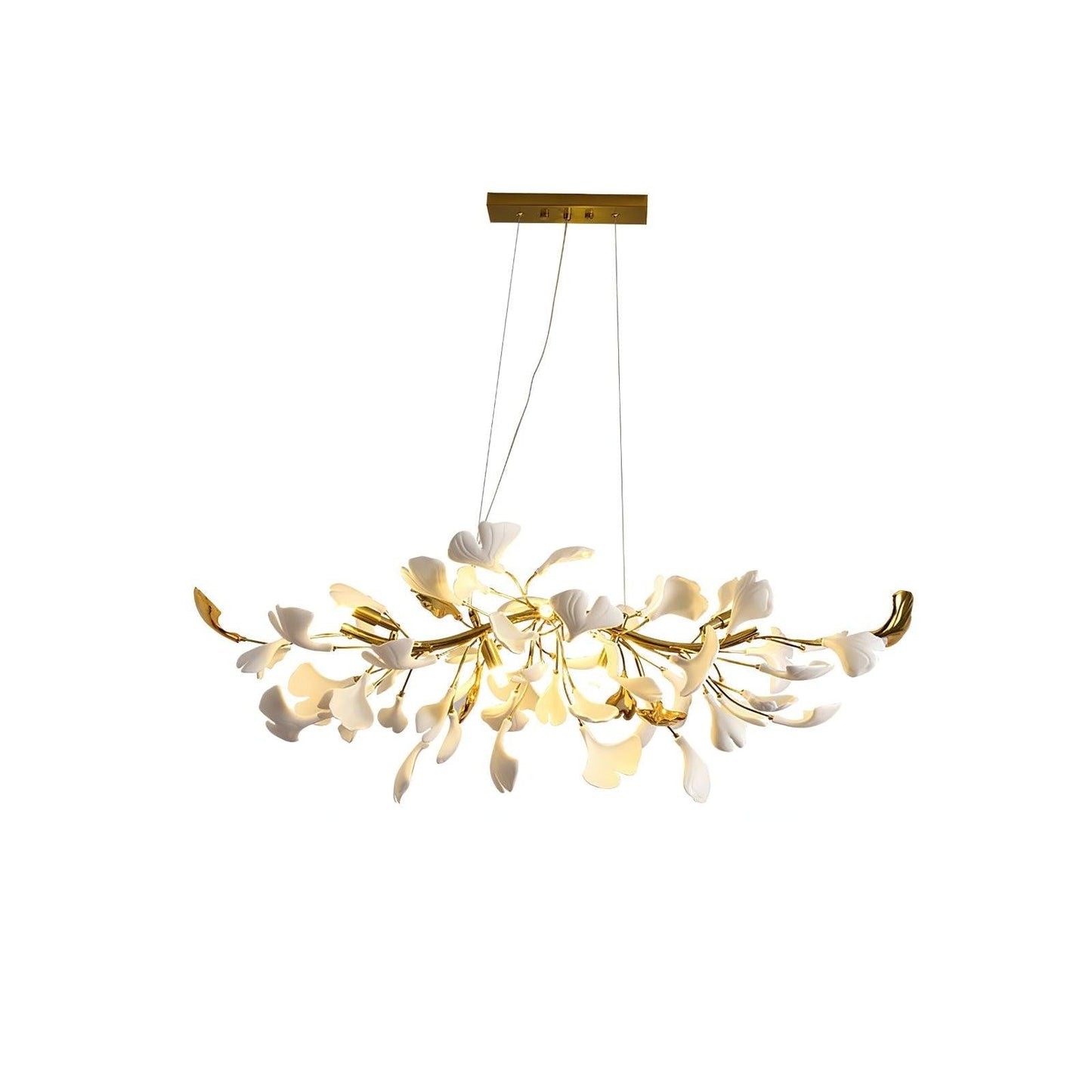 Organic Gingko Leaf Chandelier – Modern Brass Branch Lighting
