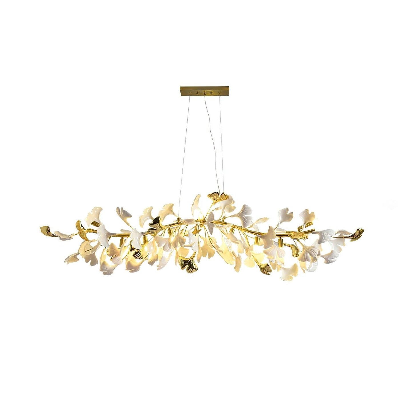 Organic Gingko Leaf Chandelier – Modern Brass Branch Lighting
