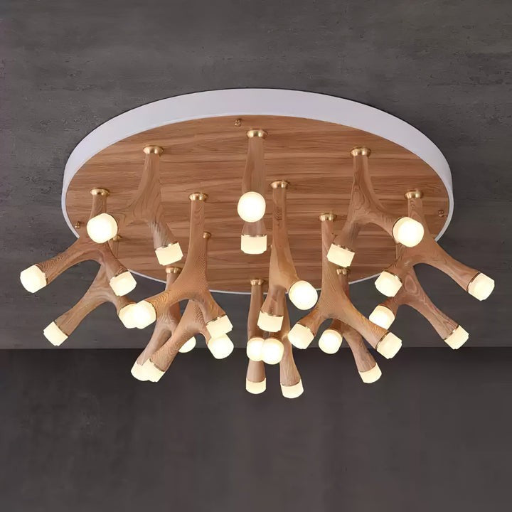 Organic LED Tentacle Ceiling Light with Wood Finish