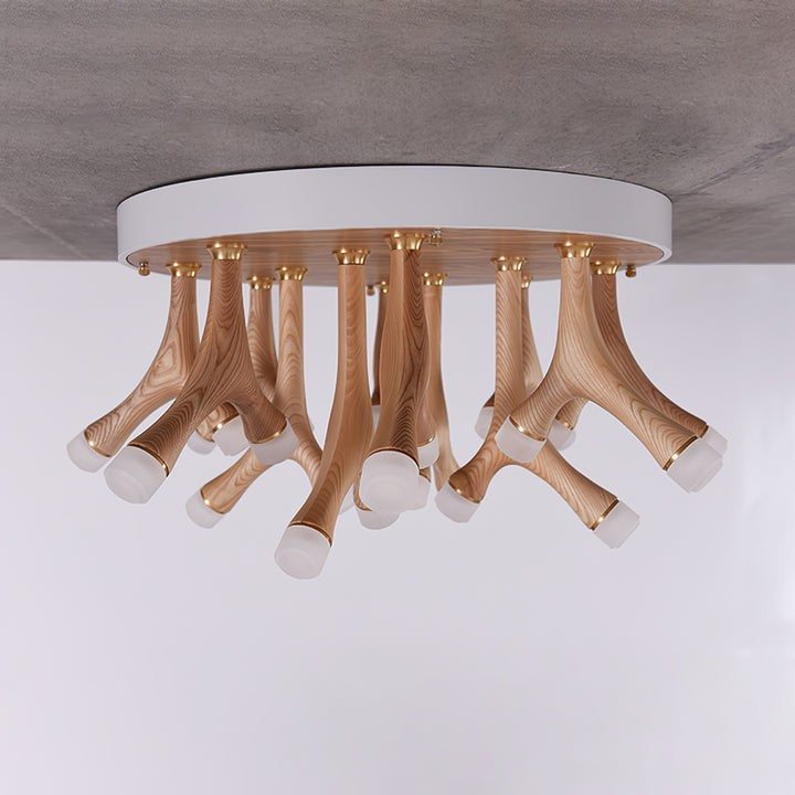 Organic LED Tentacle Ceiling Light with Wood Finish